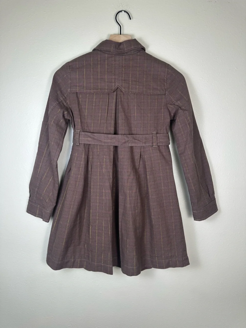 GAP Kids Girl Large Chic Old Money Plaid Brown Tie Waist Trench‎ Coat